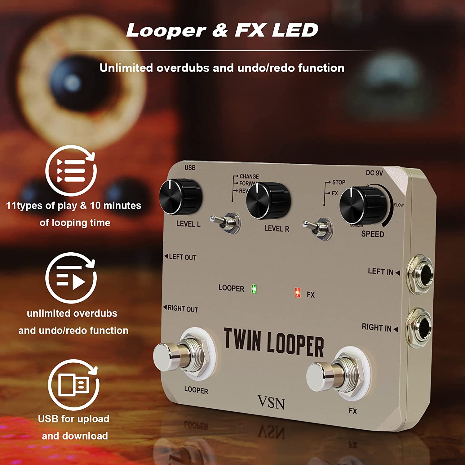 VSN Twin Looper-Pedal de efect - Looper Pedal Guitar reseña y precio